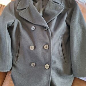 Vintage Black Men's Double Breasted Black Peacoat 85% Wool